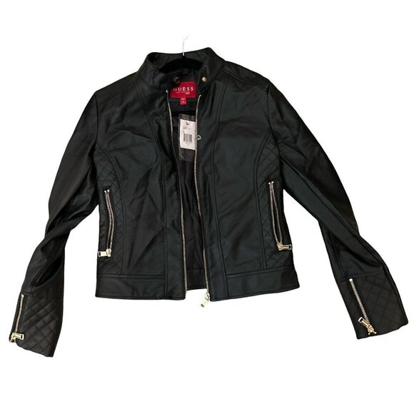 Coach Jackets & Blazers - Guess Women's Bomber Biker Faux Leather Jacket Size Small Y2K Vintage Bl…
